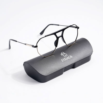EyeJack DISK Black & Silver Wayfarer Eyeglasses for Men & Women (128609CL214-C2)