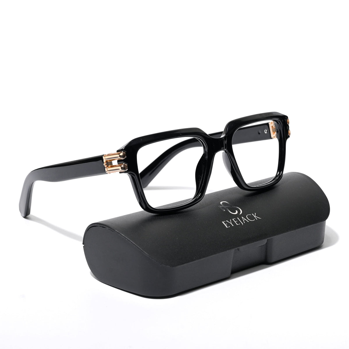 Eyejack Wolf Shine Black Square Eyeglasses for Men & Women (82110CL586-C1)