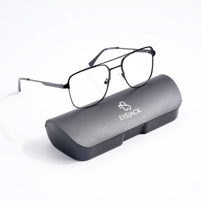EyeJack DISK Black & Silver Wayfarer Eyeglasses for Men & Women (128604CL188-C4)