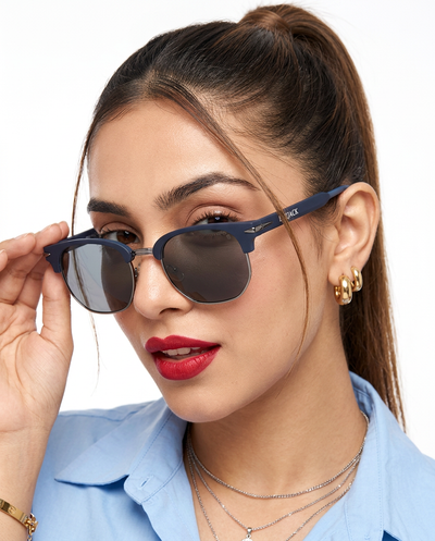 Eyejack Blue & Grey Hexagonal Sunglasses for Men & Women (2392CL1092)