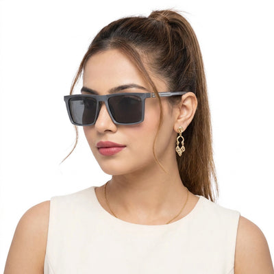 Eyejack Square Polarized Sunglasses for Men & Women (Black Lens | Grey Frame - 17014PCL767)