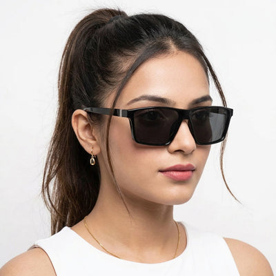 Eyejack Rectangle Polarized Sunglasses for Men & Women (Black Lens | Black Frame - 17003PCL748)