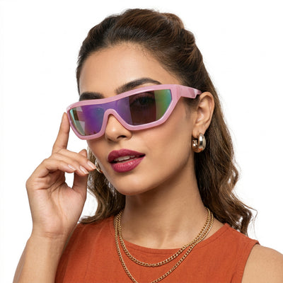 Eyejack Wrap Around Sunglasses for Men & Women (Multicolor Lens | Pink Frame - 3980CL558-C7)