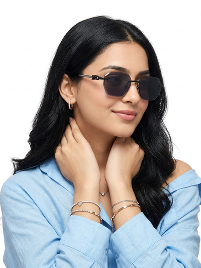 Essence Clarity - Black Rimless Sunglasses I Black Lens - ZX98536CL2524