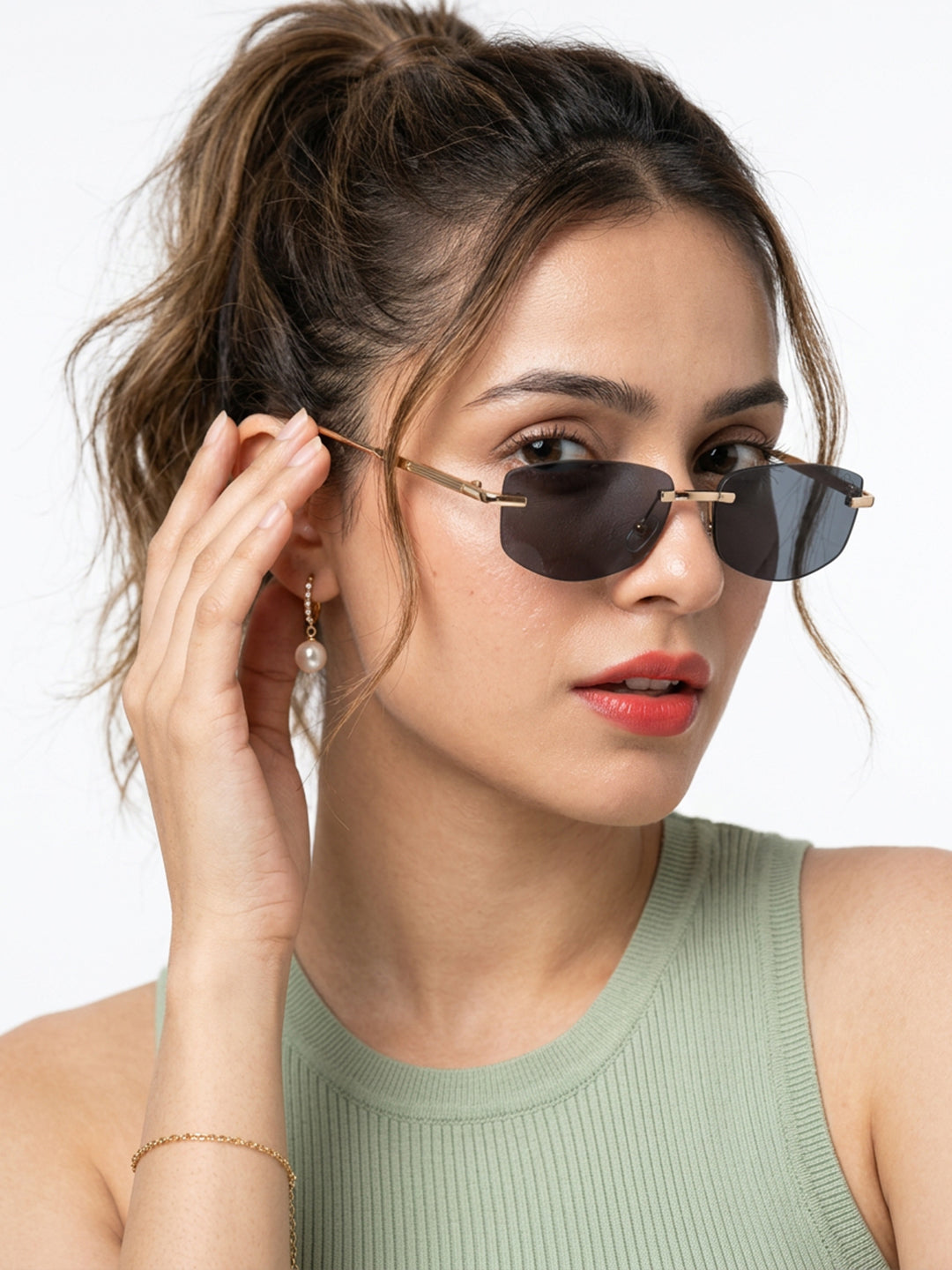 Essence Royal - Golden Rimless Sunglasses I Black Lens - 9805CL2541