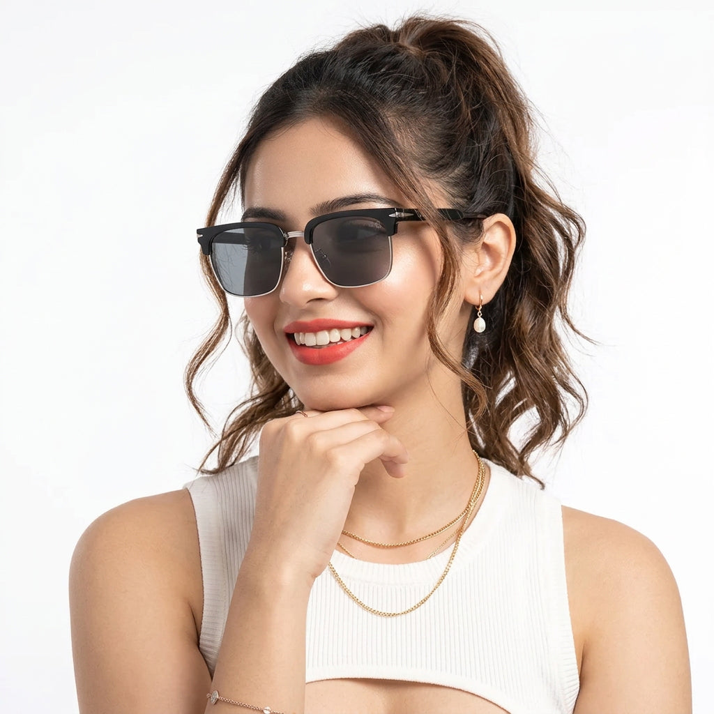 Eyejack Black & Silver Square Sunglasses for Men & Women (1119CL1088)
