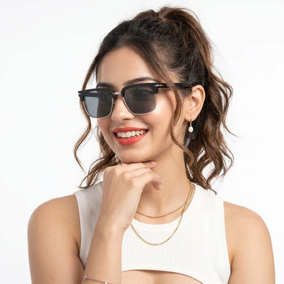 Eyejack Black & Silver Square Sunglasses for Men & Women (1119CL1088)