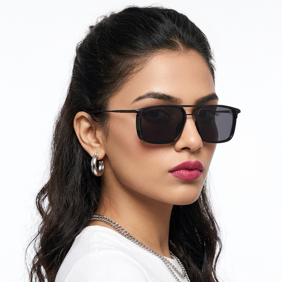 Eyejack Black Rectangle Sunglasses for Men & Women (80768CL2131)