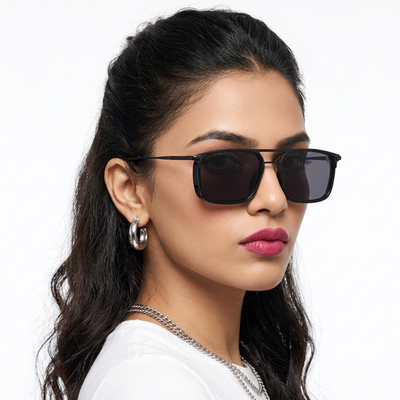 Eyejack Black Rectangle Sunglasses for Men & Women (80768CL2131)