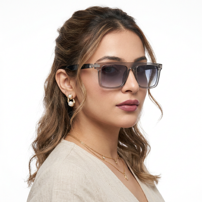 Eyejack Transparent Grey Rectangle Sunglasses for Men & Women (2261CL2149)