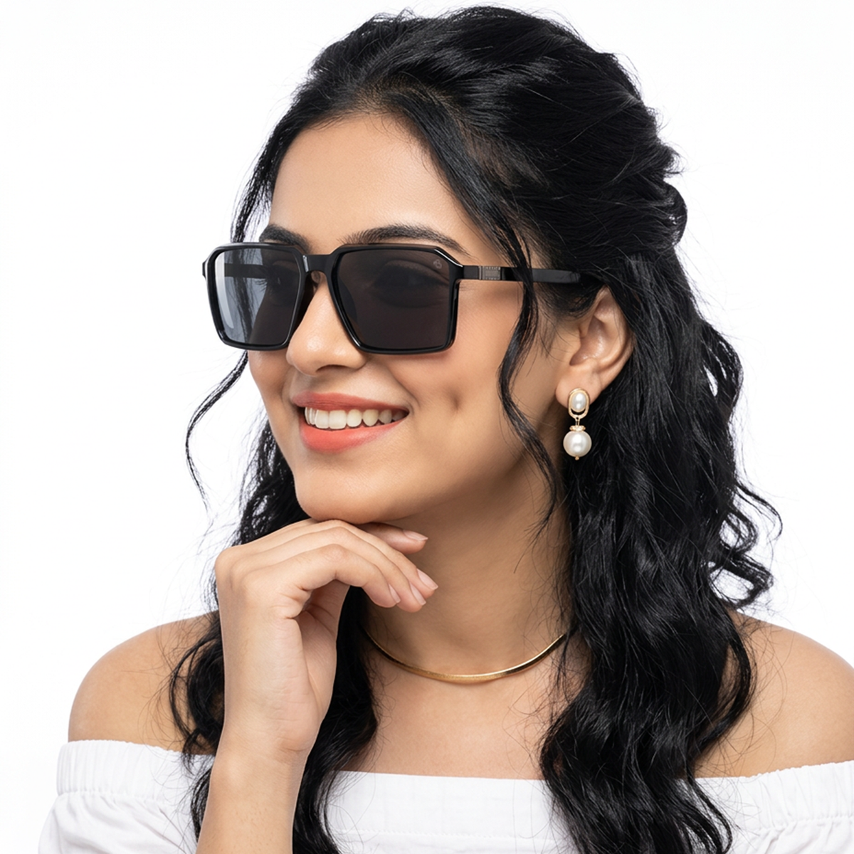 Eyejack Shine Black Square Polarized Sunglasses for Men & Women (6229PCL1120)