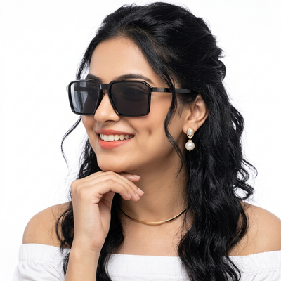 Eyejack Shine Black Square Polarized Sunglasses for Men & Women (6229PCL1120)