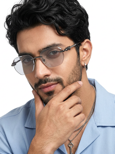 Essence Clarity - Grey Rimless Sunglasses I Light Black Lens - ZX98536CL2525