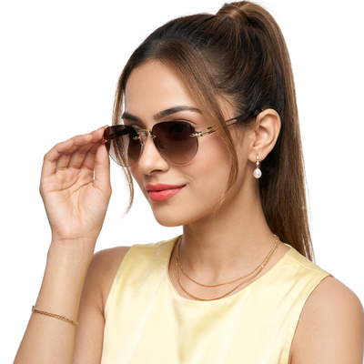 Essence Crown - Golden Rimless Sunglasses I Brown Lens - 9818CL2536