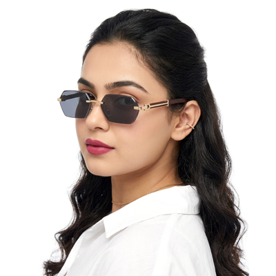 Essence Steel - Golden Rimless Sunglasses I Black Lens - C669CL2563
