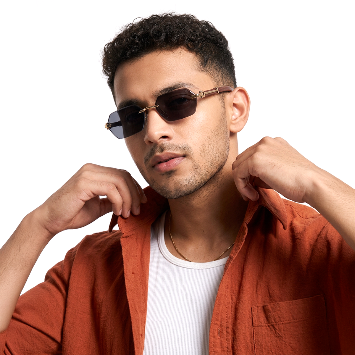 Essence Steel - Golden Rimless Sunglasses I Black Lens - C669CL2563