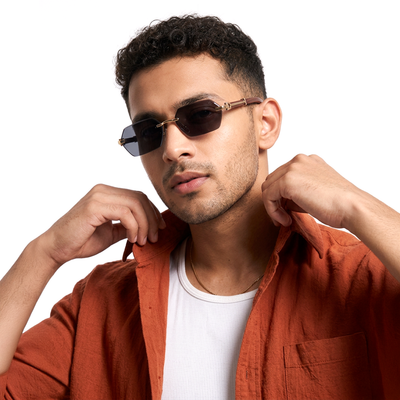 Essence Steel - Golden Rimless Sunglasses I Black Lens - C669CL2563