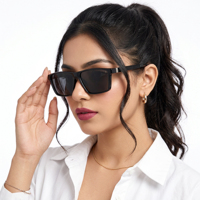 Eyejack Rectangle Polarized Sunglasses for Men & Women (Black Lens | Grey Frame - 17003PCL749)