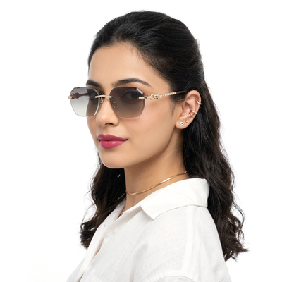 Essence Clarity - Golden Rimless Sunglasses I Olive Lens - ZX98536CL2528