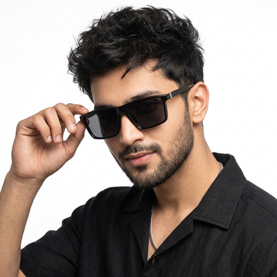 Eyejack Rectangle Polarized Sunglasses for Men & Women (Black Lens | Grey Frame - 17003PCL749)