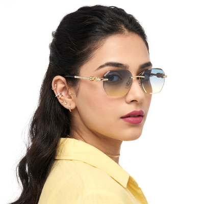 Essence Clarity - Golden Rimless Sunglasses I Blue & Brown Lens - ZX98536CL2529