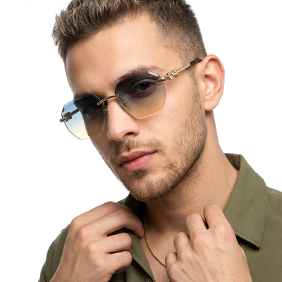 Essence Clarity - Golden Rimless Sunglasses I Blue & Brown Lens - ZX98536CL2529