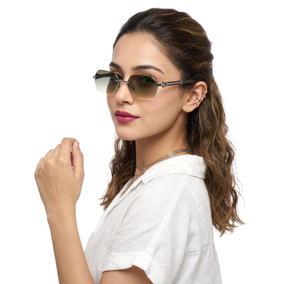 Essence Steel - Silver Rimless Sunglasses I Green Lens - C669CL2562