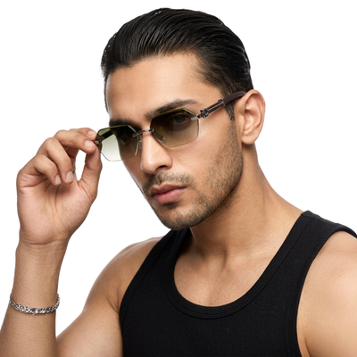 Essence Steel - Silver Rimless Sunglasses I Green Lens - C669CL2562