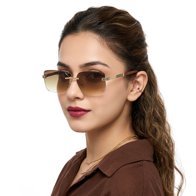 Essence Noble - Golden Rimless Sunglasses I Green Lens - ZX98512CL2558