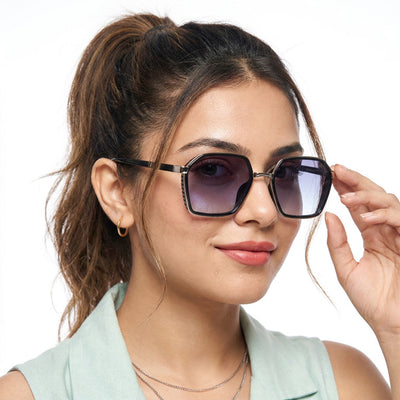 Eyejack Silver & Black Hexagonal Sunglasses for Men & Women (80745CL2134)