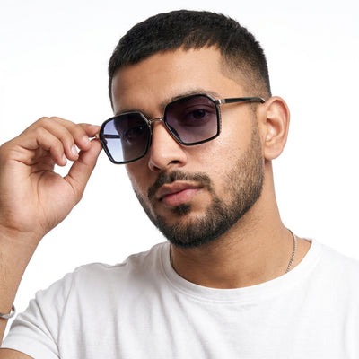Eyejack Silver & Black Hexagonal Sunglasses for Men & Women (80745CL2134)