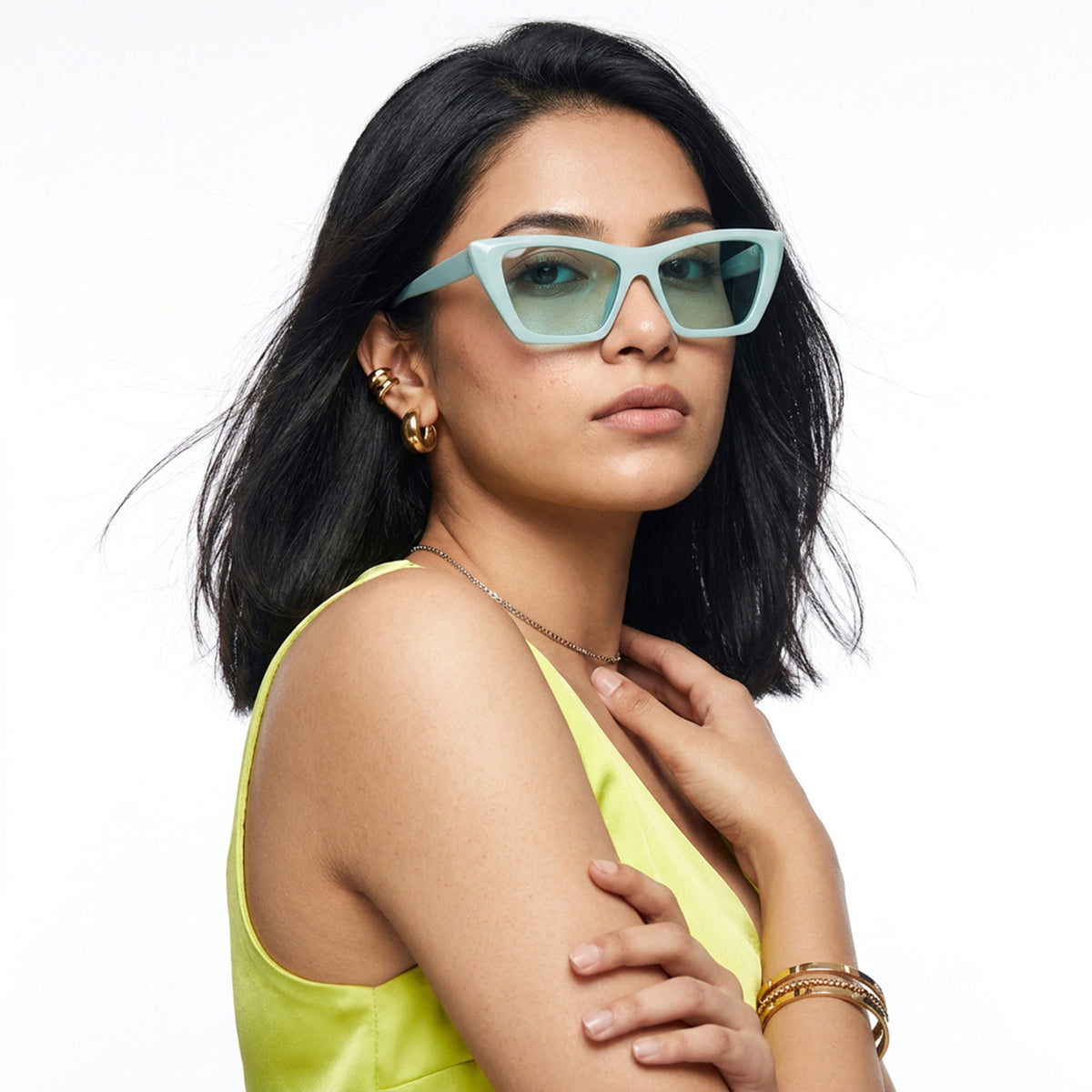 Eyejack Cateye Sunglasses for Women (Green Lens | Matt Green Frame - 58017CL545-C4)