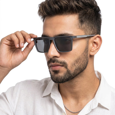 Eyejack Square Polarized Sunglasses for Men & Women (Black Lens | Grey Frame - 17014PCL767)