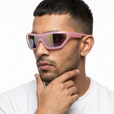 Eyejack Wrap Around Sunglasses for Men & Women (Multicolor Lens | Pink Frame - 3980CL558-C7)