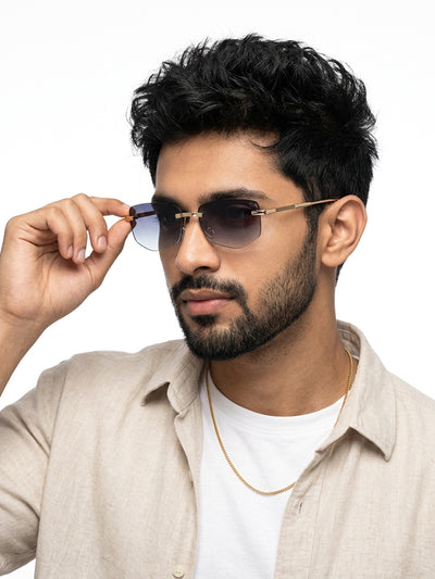 Essence Royal - Golden Rimless Sunglasses I Grey & Clear Lens - 9805CL2542