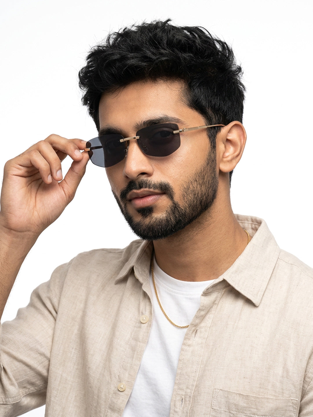 Essence Royal - Golden Rimless Sunglasses I Black Lens - 9805CL2541