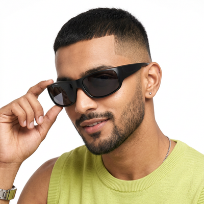 Eyejack Wrap Around Polarized Sunglasses for Men & Women (Black Lens | Matt Black Frame - 20212PCL538-C1)