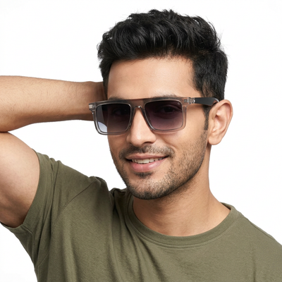 Eyejack Transparent Grey Rectangle Sunglasses for Men & Women (2261CL2149)