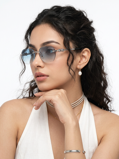 Essence Clarity - Silver Rimless Sunglasses I Blue & Clear Lens - ZX98536CL2526
