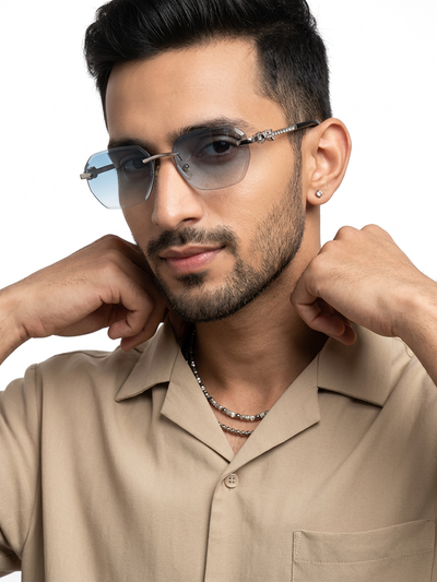 Essence Clarity - Silver Rimless Sunglasses I Blue & Clear Lens - ZX98536CL2526