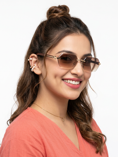 Essence Steel - Golden Rimless Sunglasses I Brown Lens - C669CL2565