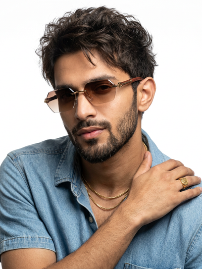 Essence Steel - Golden Rimless Sunglasses I Brown Lens - C669CL2565