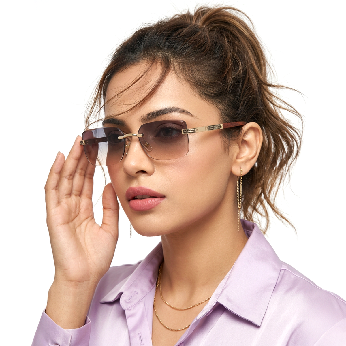 Essence Noble - Golden Rimless Sunglasses I Grey & Brown Lens - ZX98512CL2556
