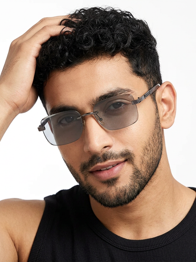 Essence Noble - Grey Rimless Sunglasses I Light Black Lens - ZX98512CL2553