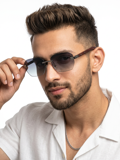 Essence Amber - Grey Rimless Sunglasses I Olive Lens - 9807CL2545