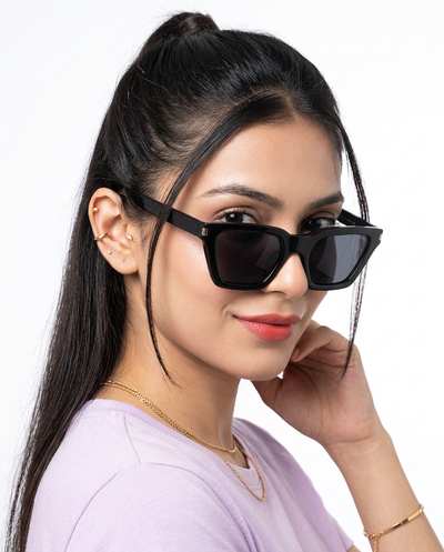 Eyejack Cateye Sunglasses for Women (Black Lens | Shine Black Frame - 3800CL524-C1)